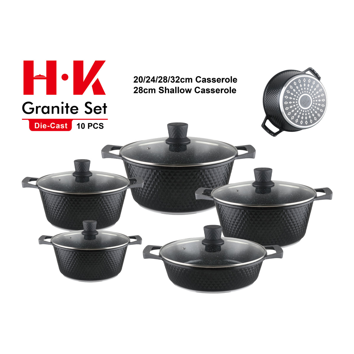 10-Piece Small Diamond Die-Cast Aluminum Non-Stick Cookware Set with Integrated Handles