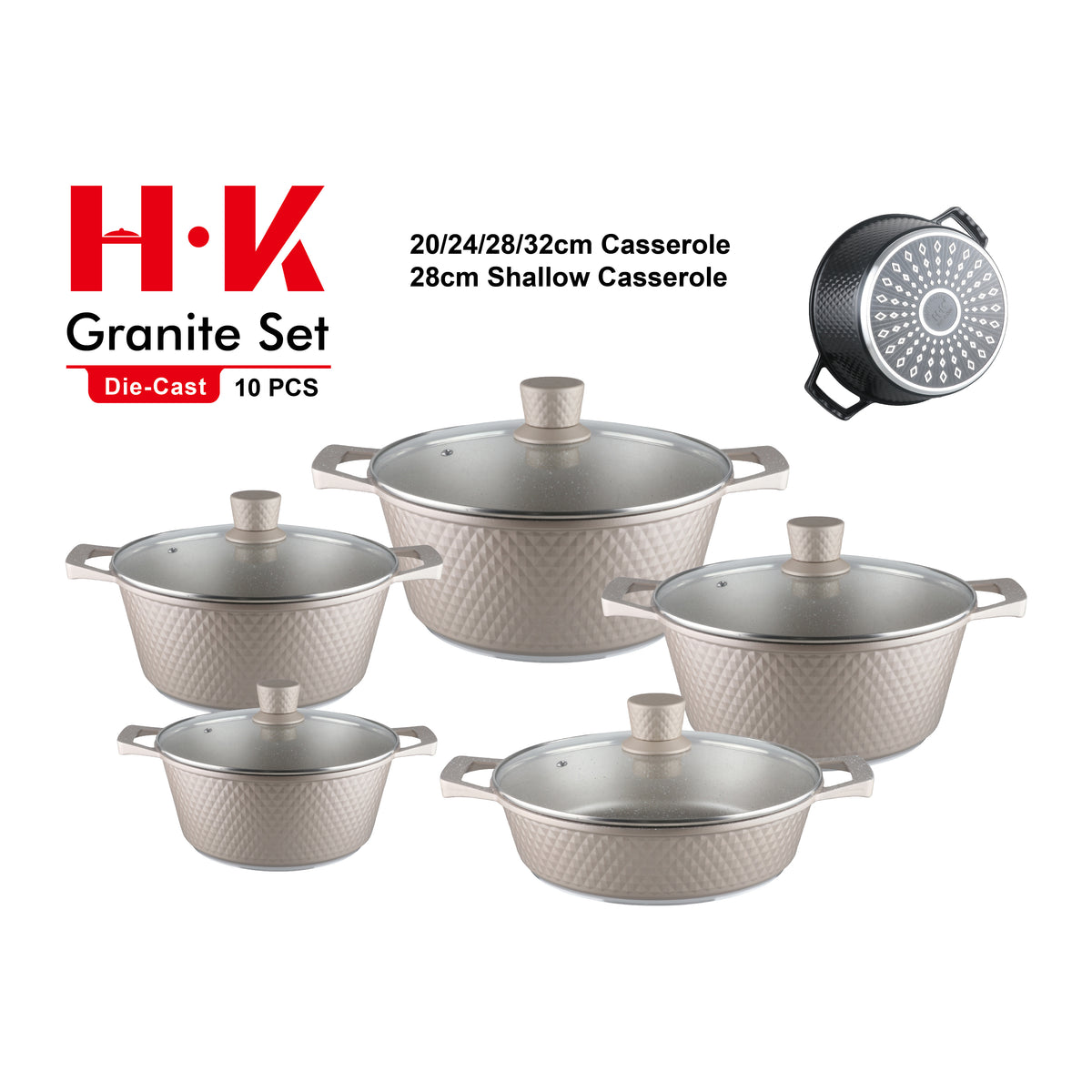10-Piece Small Diamond Die-Cast Aluminum Non-Stick Cookware Set with Integrated Handles