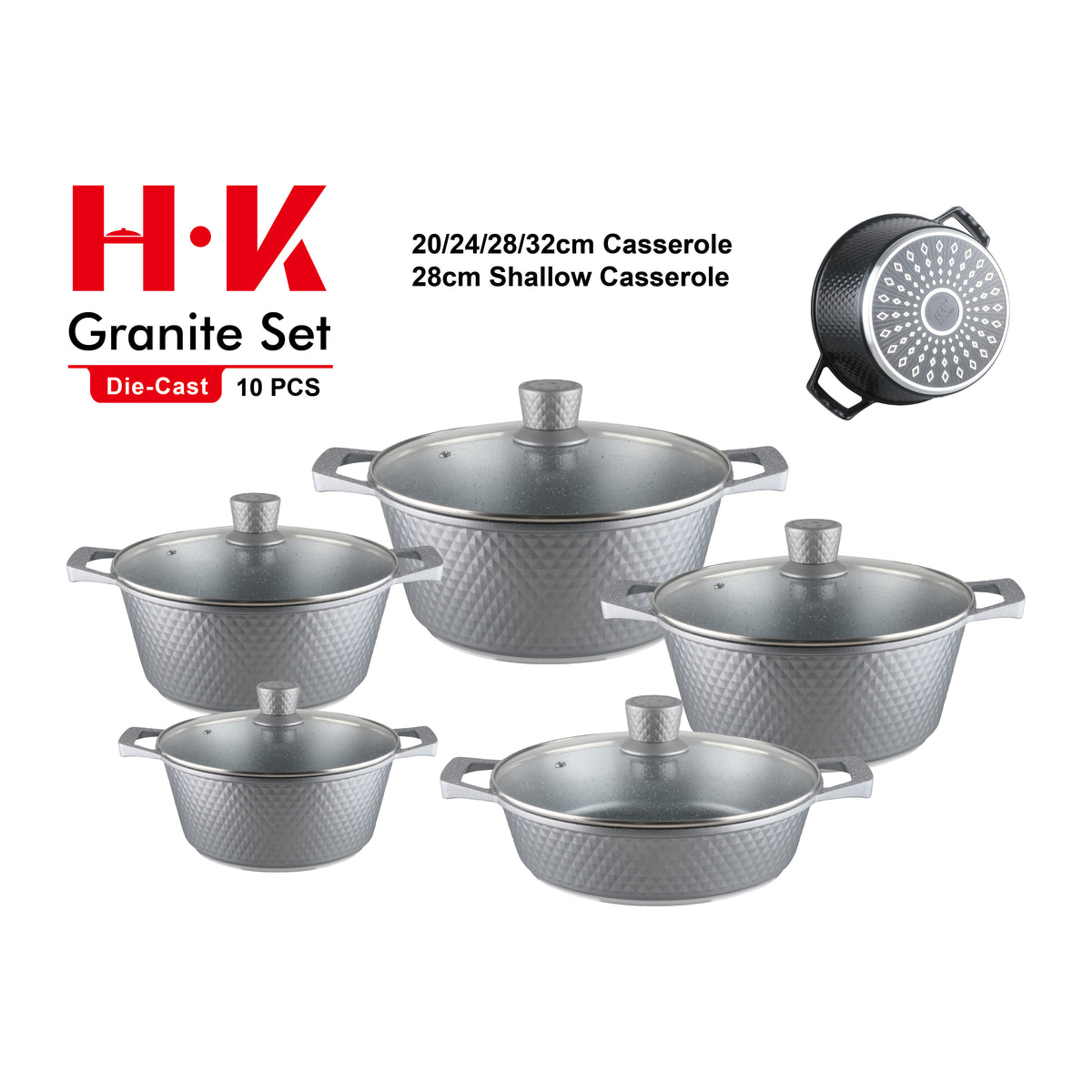 10-Piece Small Diamond Die-Cast Aluminum Non-Stick Cookware Set with Integrated Handles