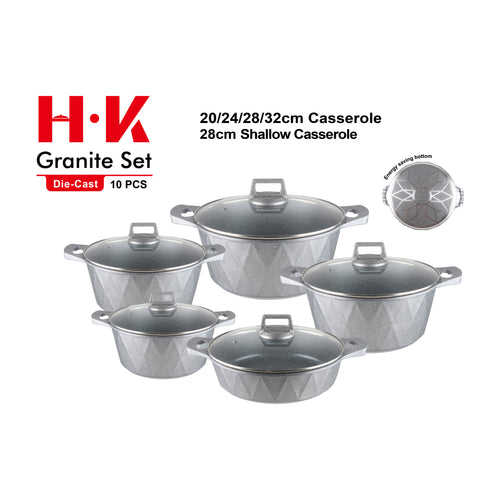 10-Piece Large Diamond Die-Cast Aluminum Cookware Set with G-Type Glass Lids
