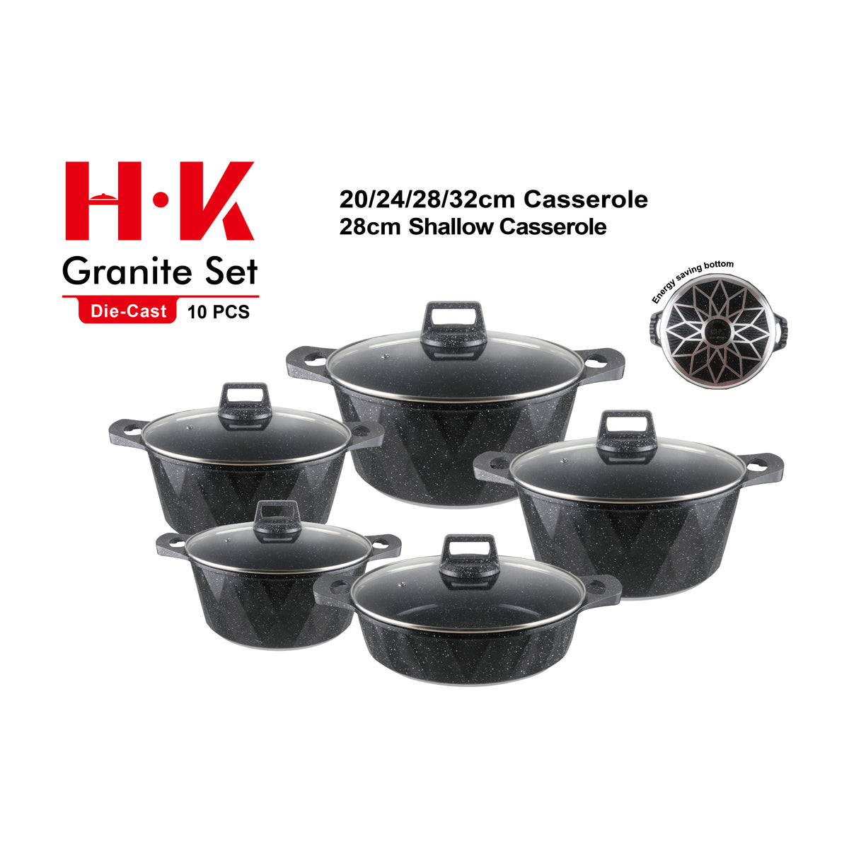 10-Piece Large Diamond Die-Cast Aluminum Cookware Set with G-Type Glass Lids