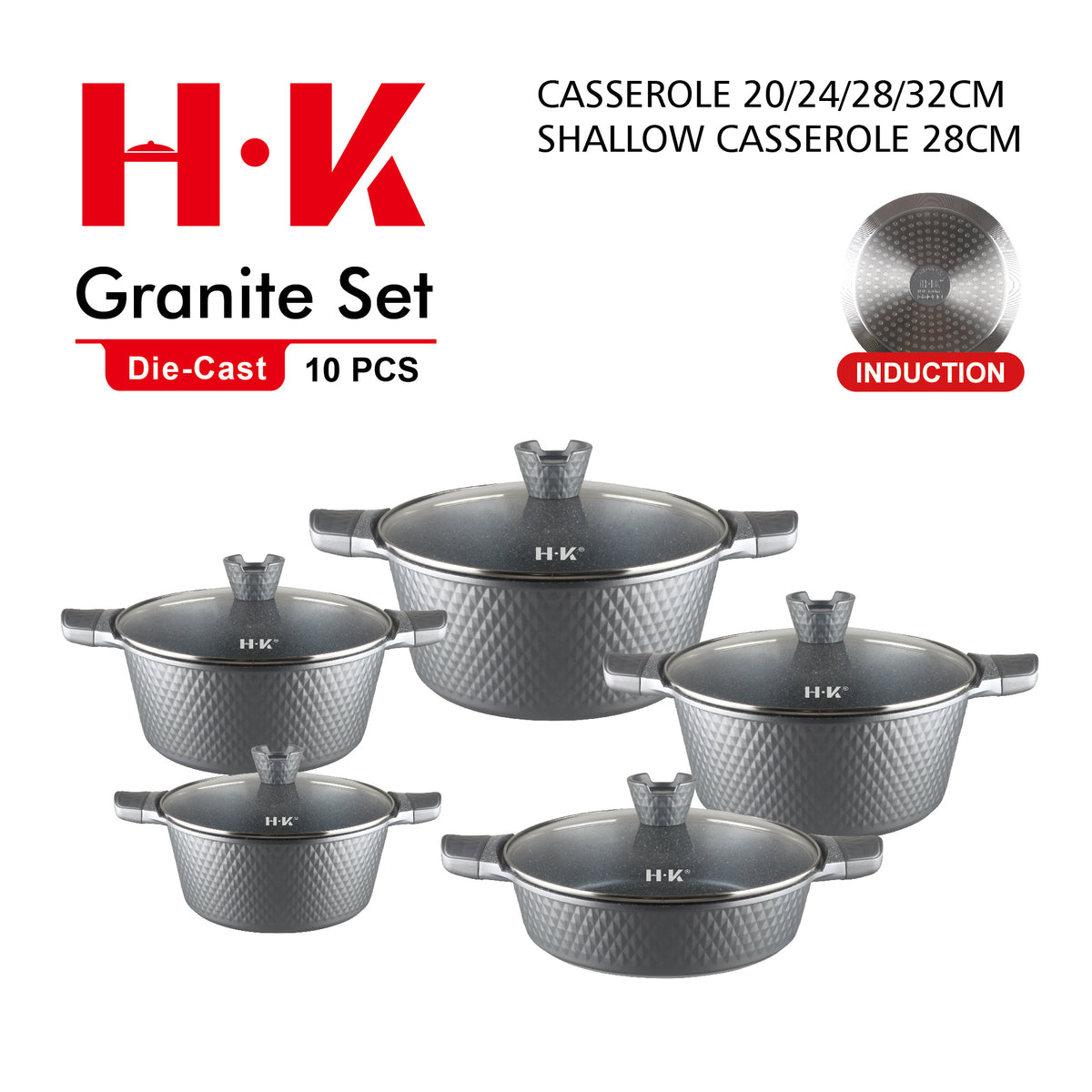 10-Piece Small Diamond Die-Cast Aluminum Non-Stick Cookware Set with Induction Base