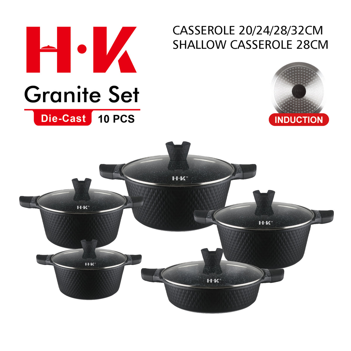 10-Piece Small Diamond Die-Cast Aluminum Non-Stick Cookware Set with Induction Base