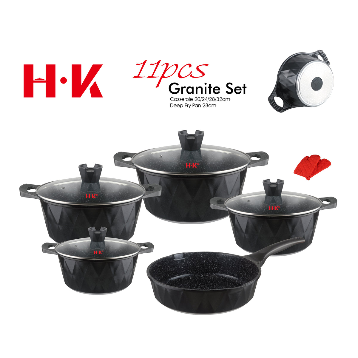 11-Piece Large Diamond Non-Stick Aluminum Cookware Set with Induction Base