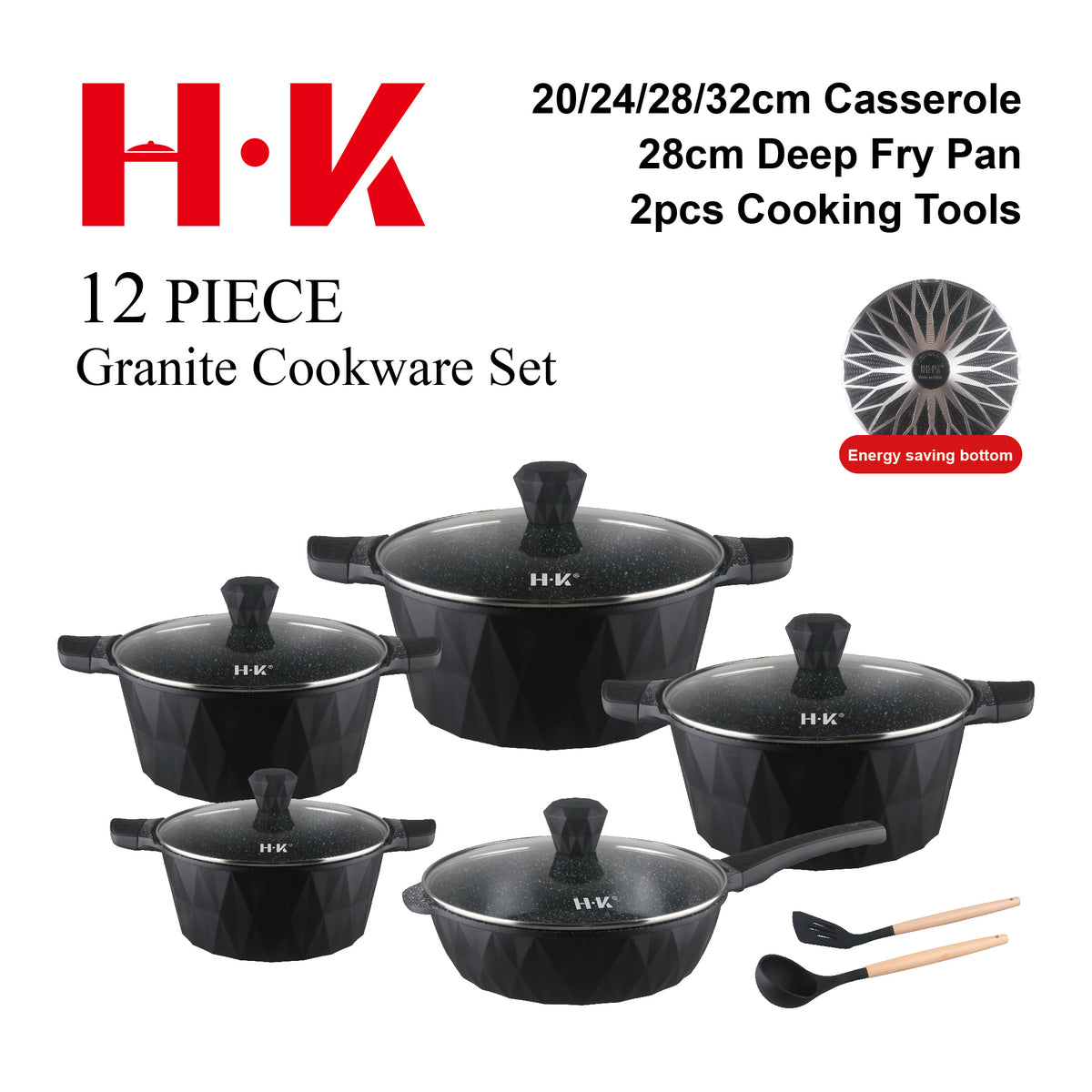 12-Piece Large Diamond Non-Stick Aluminum Cookware Set with CD Bottom