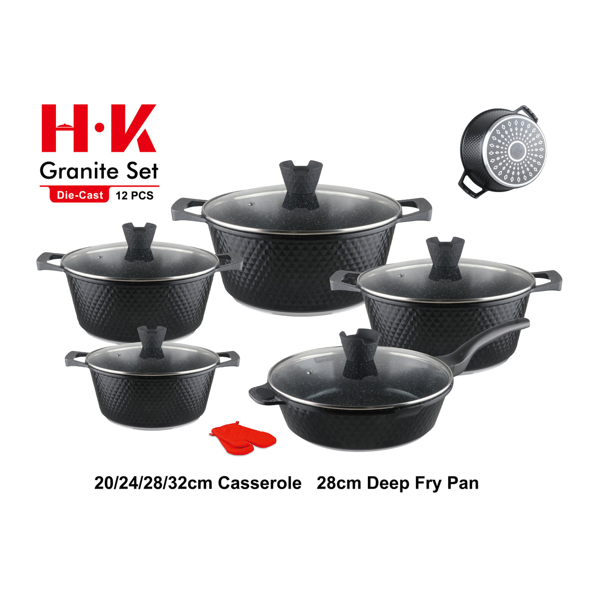 12-Piece Small Diamond Die-Cast Aluminum Non-Stick Cookware Set with Integrated Handles