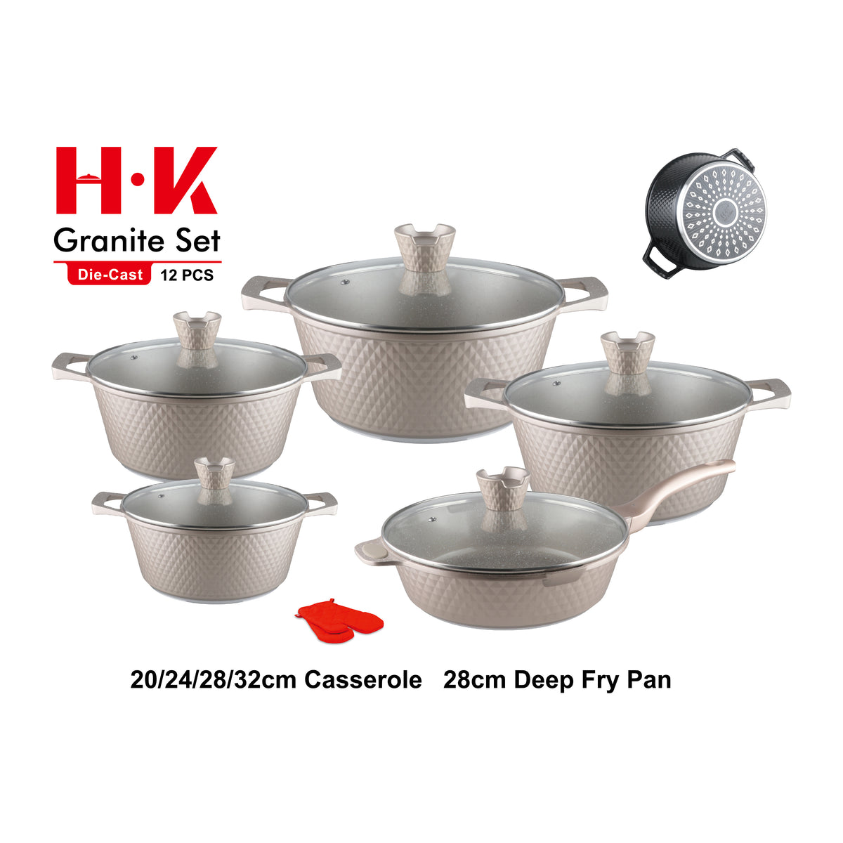 12-Piece Small Diamond Die-Cast Aluminum Non-Stick Cookware Set with Integrated Handles