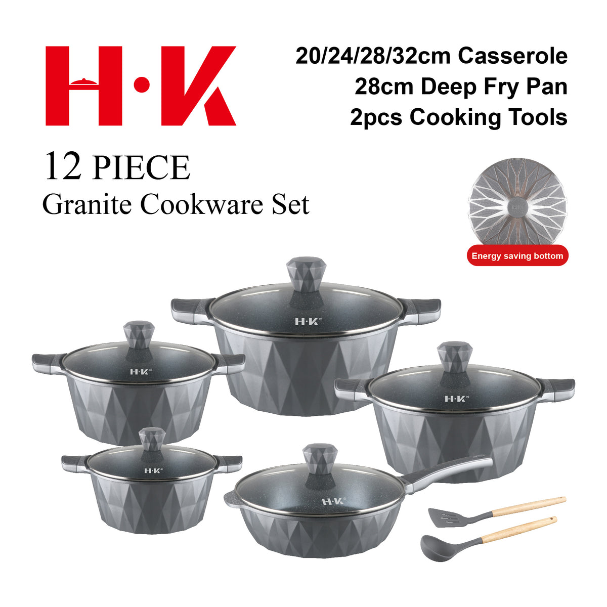12-Piece Large Diamond Non-Stick Aluminum Cookware Set with CD Bottom