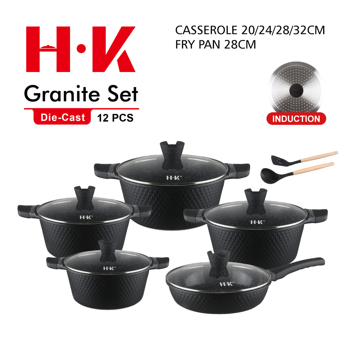12-Piece Small Diamond Die-Cast Aluminum Non-Stick Cookware Set with Induction Base
