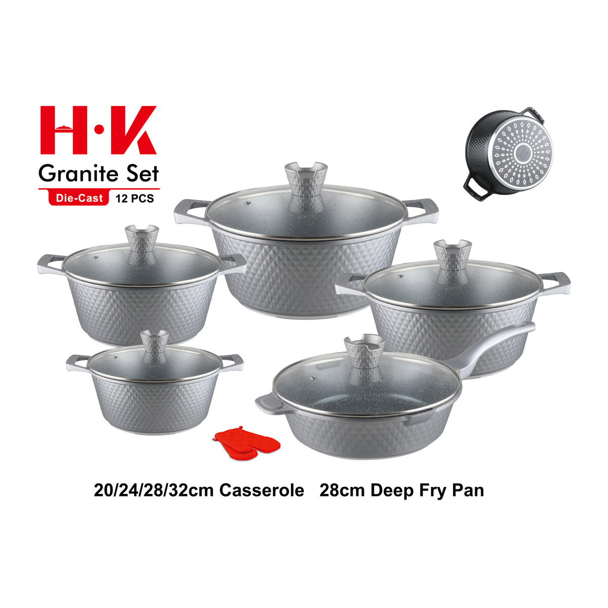 12-Piece Small Diamond Die-Cast Aluminum Non-Stick Cookware Set with Integrated Handles