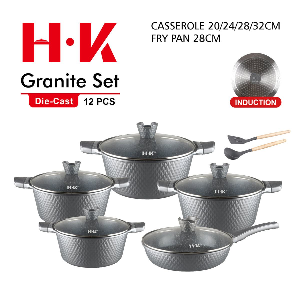 12-Piece Small Diamond Die-Cast Aluminum Non-Stick Cookware Set with Induction Base