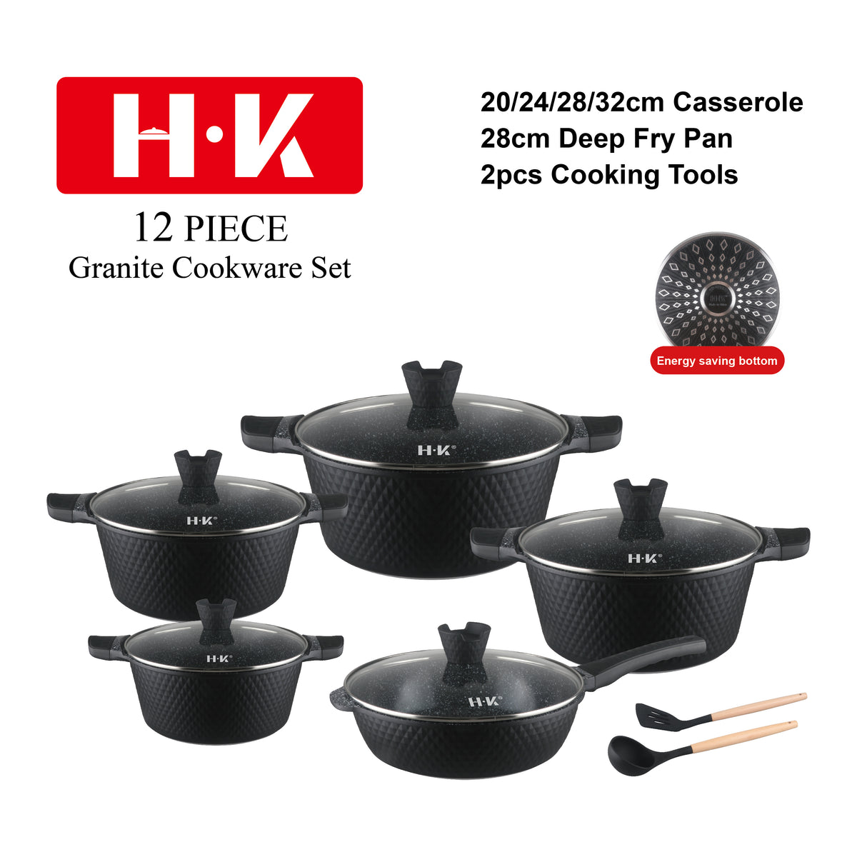 12-Piece Small Diamond Die-Cast Aluminum Non-Stick Cookware Set with CD Bottom
