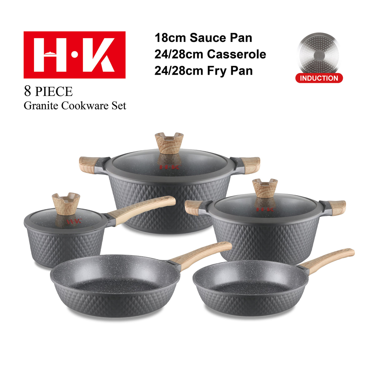 8-Piece Small Diamond Non-Stick Die-Cast Aluminum Cookware Set