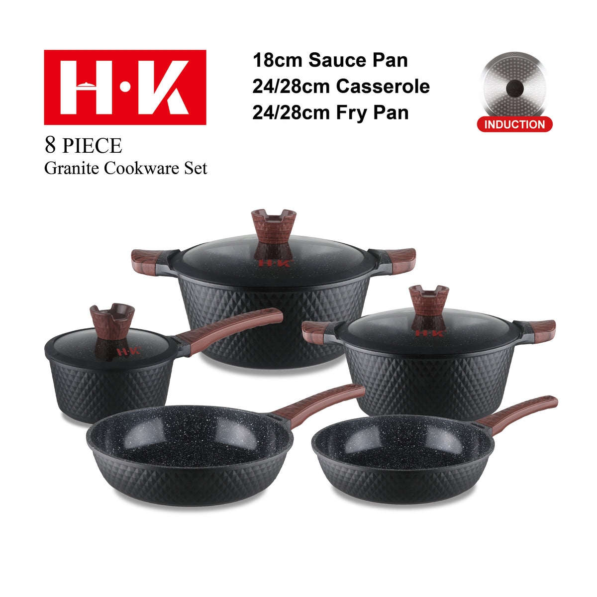 8-Piece Small Diamond Non-Stick Die-Cast Aluminum Cookware Set